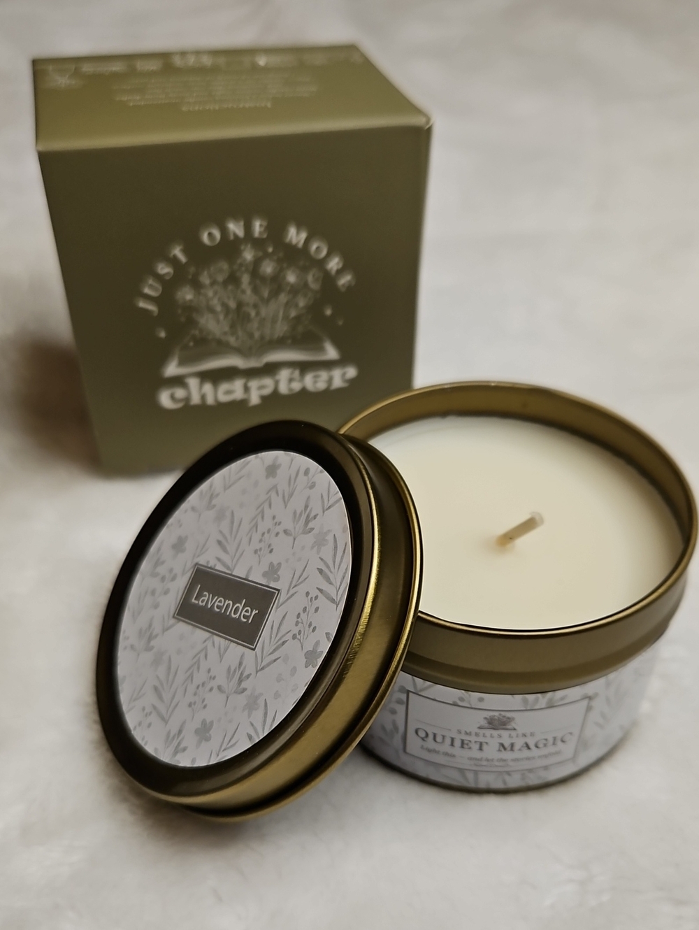"Just One More Chapter" Lavender Scented Tin Candle - Quiet Magic